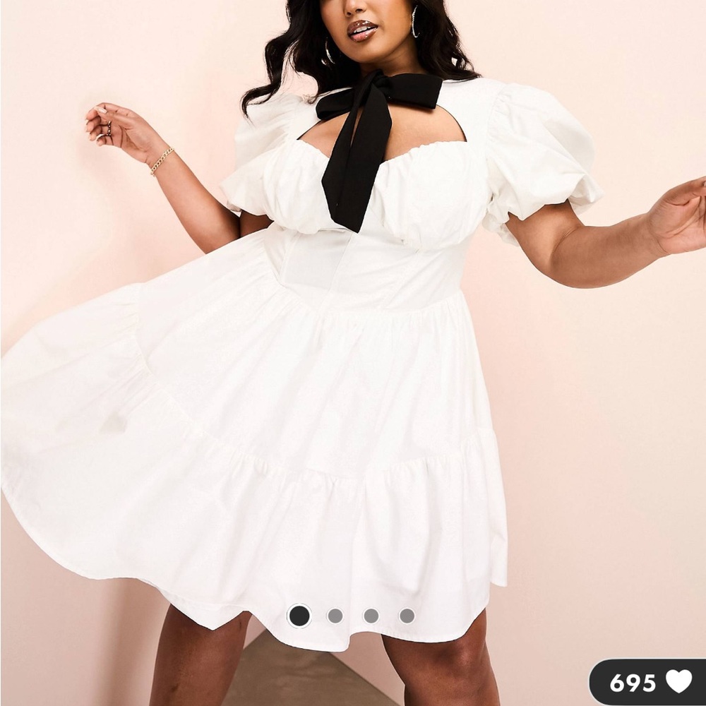 ASOS Luxe CURVE corseted cotton poplin mini dress with contrast black bow